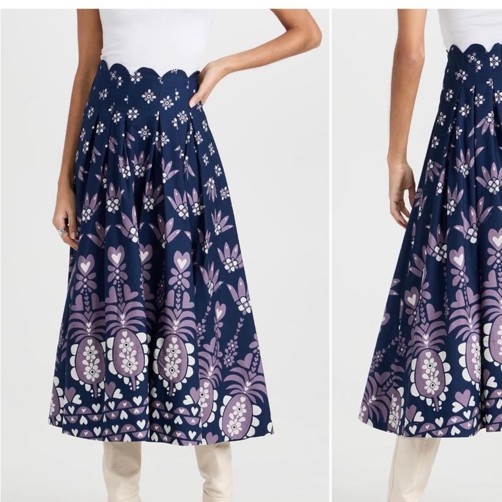 Farm Rio Ainika Martina Dark Blue Midi Skirt